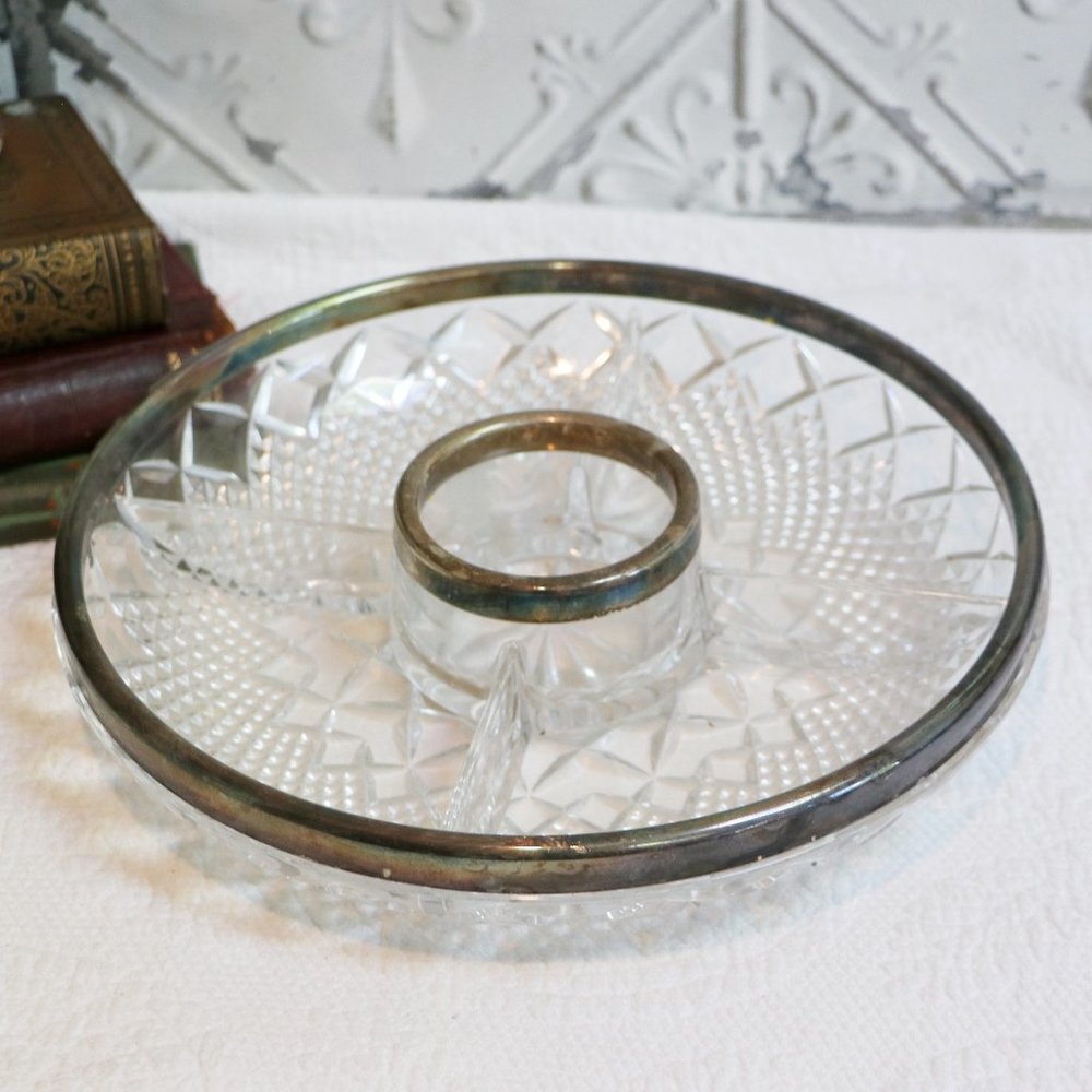 Vintage Cut Glass Tray, Vintage Vegetable Tray